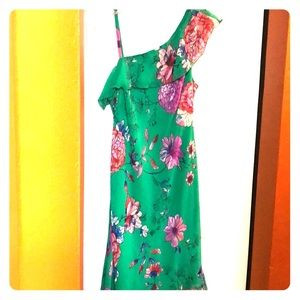 NWOT Flirty Green Floral Asymmetrical Dress